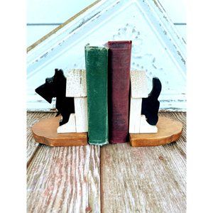 Vintage 1940s Shabby Wood Scottie Dogs Book Ends